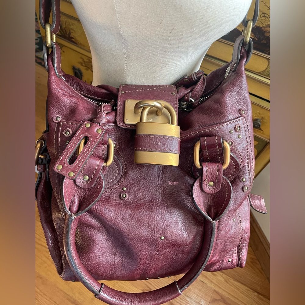 CHLOE ORIGINAL VINTAGE Y2K Paddington Burgundy Leather Bag Lock & Key RARE! - Picture 2 of 13
